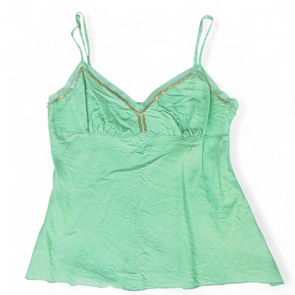 Vtg Y2K 100% Silk Sequin Mesh Babydoll Top Cami Fairy Mint Green Coquette ASO S - Picture 1 of 6